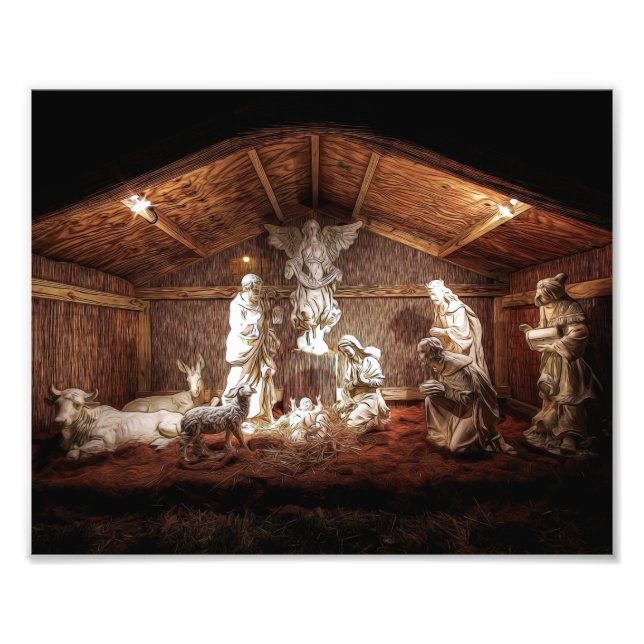 WeihnachtsAdvent Jesus Krippe Szene Fotodruck (Vorne)