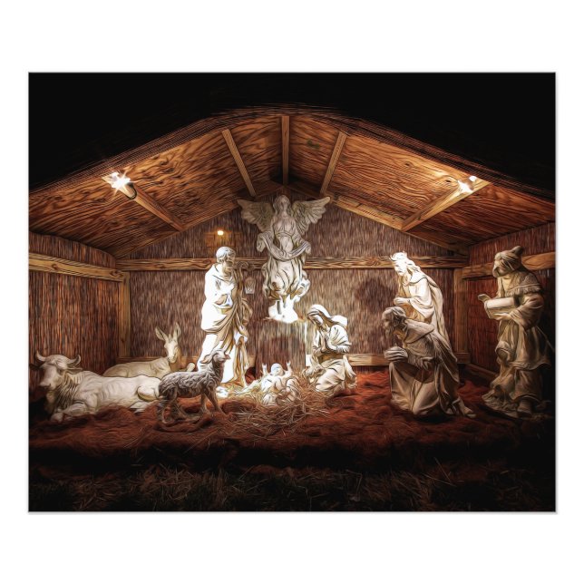 WeihnachtsAdvent Jesus Krippe Szene Fotodruck (Vorne)