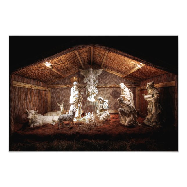 WeihnachtsAdvent Jesus Krippe Szene Fotodruck (Vorne)