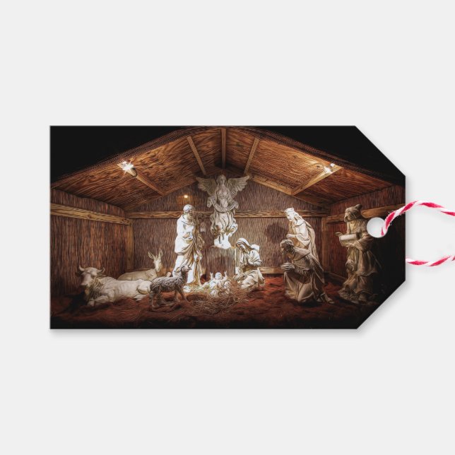 WeihnachtsAdvent Jesus Krippe Szene Geschenkanhänger (Vorderseite (Horizontal))