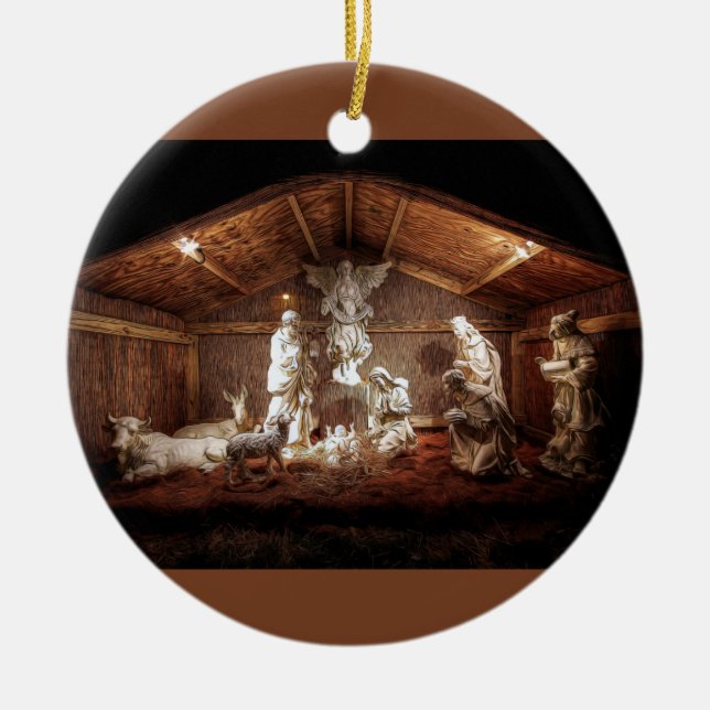 WeihnachtsAdvent Jesus Krippe Szene Keramik Ornament (Vorne)