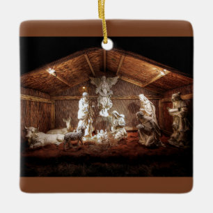 WeihnachtsAdvent Jesus Krippe Szene Keramikornament