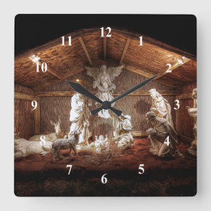 WeihnachtsAdvent Jesus Krippe Szene Quadratische Wanduhr