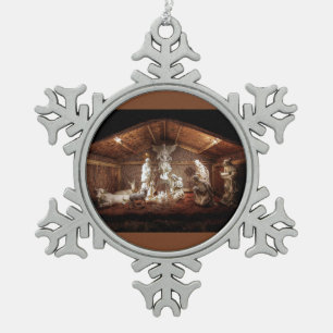 WeihnachtsAdvent Jesus Krippe Szene Schneeflocken Zinn-Ornament