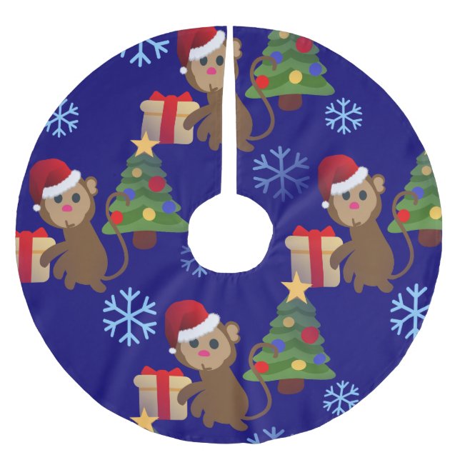 Weihnachtsaffe Emoji Weihnachtsbaumrock Polyester Weihnachtsbaumdecke (Vorderseite)