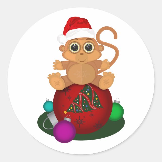 Weihnachtsaffe Runder Aufkleber (Vorderseite)