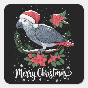 Weihnachtsafrikanischer Graupapagei Quadratischer Aufkleber