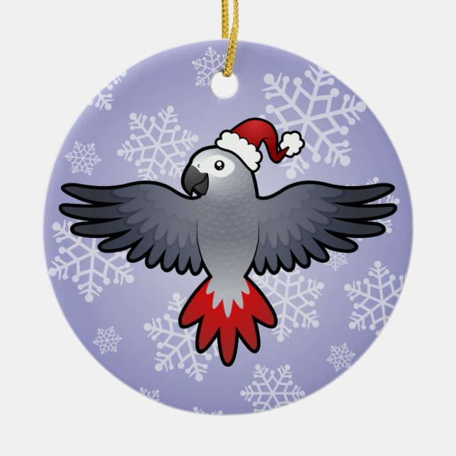 Weihnachtsafrikanisches Grau (mittlerer Vogel) Keramik Ornament (Vorne)