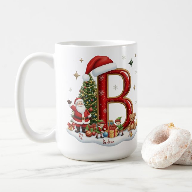 Weihnachtsalphabet Anfangsbuchstabe B mit Santa-El Kaffeetasse (Mit Donut)