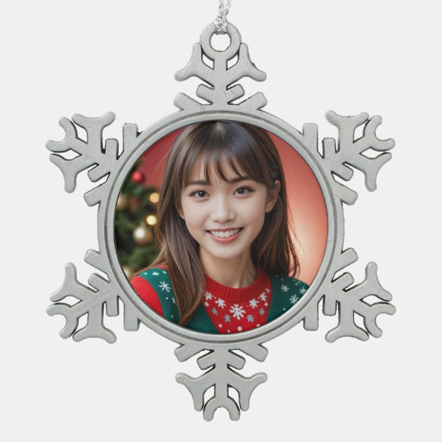 Weihnachtsamy Schneeflocken Zinn-Ornament (Vorderseite)