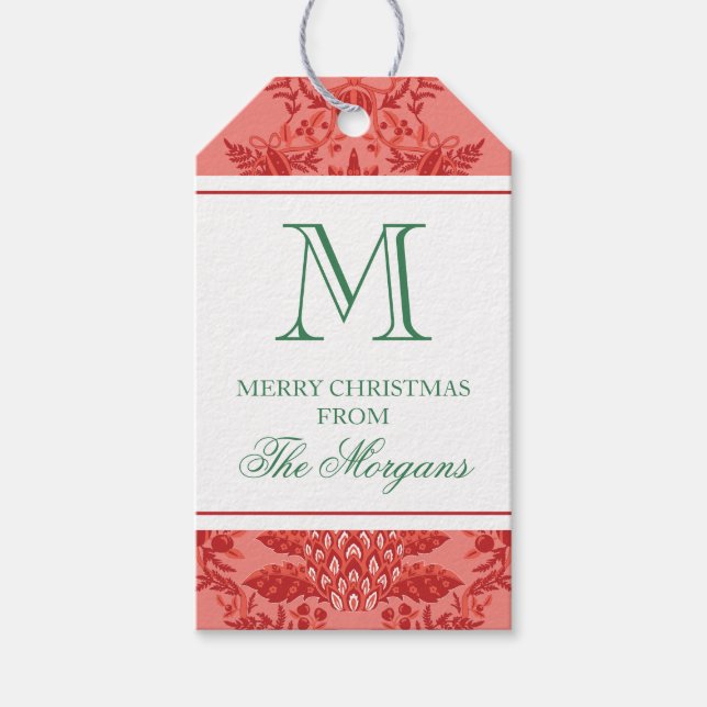 Weihnachtsananas und Ornamente Monogramm Geschenkanhänger (Vorderseite)
