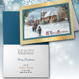 Weihnachtsanbeter gehen Vintag zur Kirche Karte