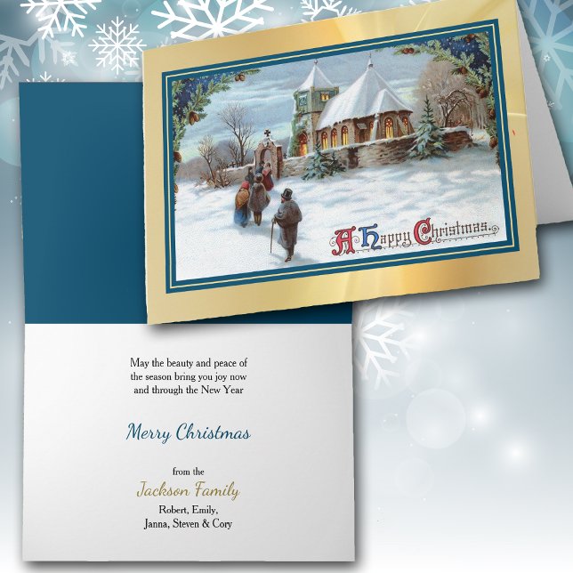 Weihnachtsanbeter gehen Vintag zur Kirche Karte (Von Creator hochgeladen)