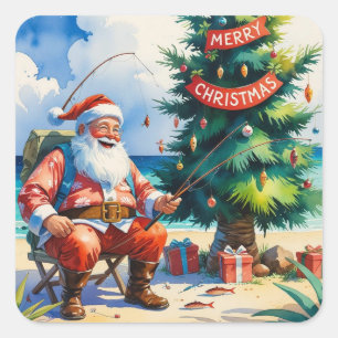 Weihnachtsanfang mit Weihnachtsmann Quadratischer Aufkleber
