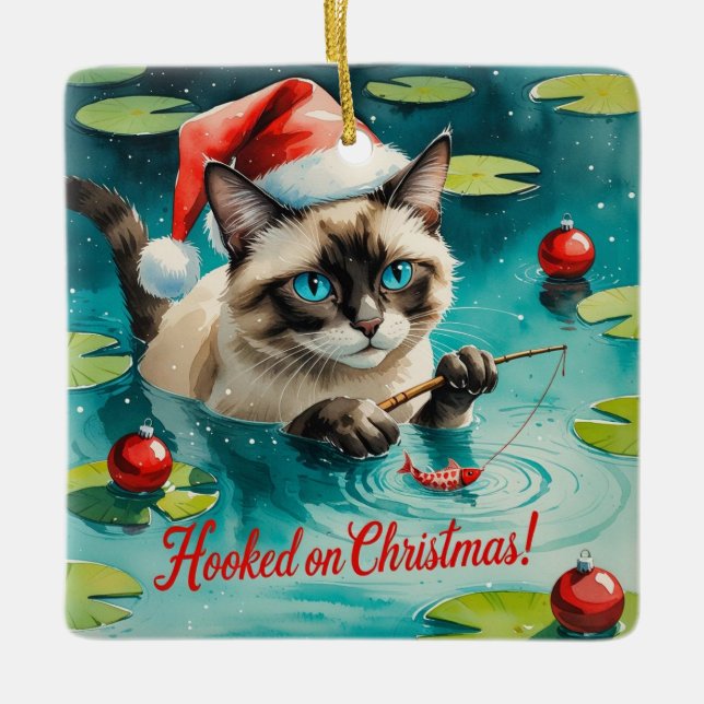 Weihnachtsanfang zum Thema Katzenliebhaber Keramikornament (Vorderseite)