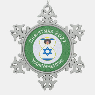 Weihnachtsangel-Jahr der israelischen Fahne Schneeflocken Zinn-Ornament