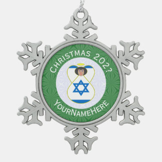 Weihnachtsangel-Jahr der israelischen Fahne Schneeflocken Zinn-Ornament