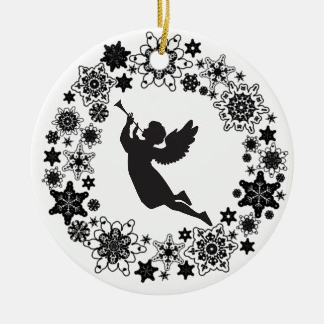 Weihnachtsangel Silhouette Keramik Keramik Ornament (Vorne)