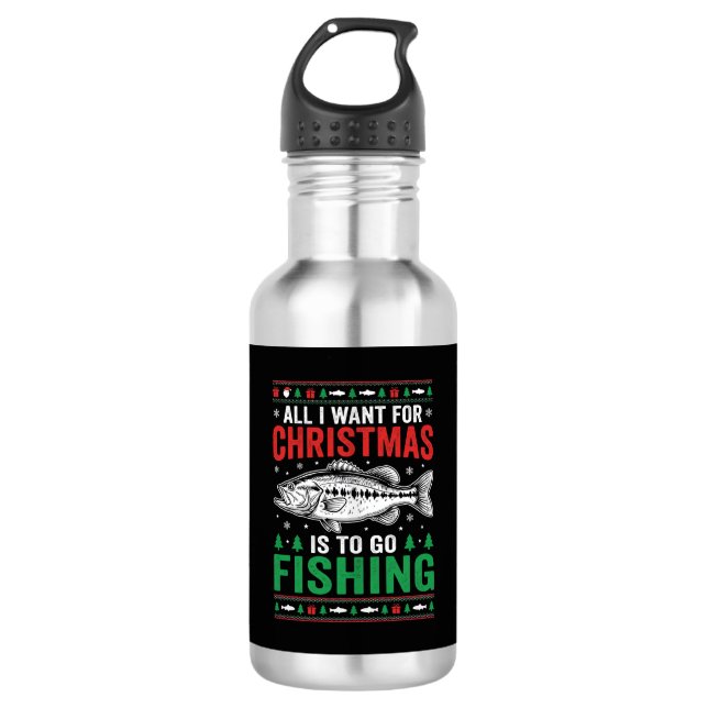 Weihnachtsangeln Bass hässlicher Pullover Edelstahlflasche (Vorderseite)