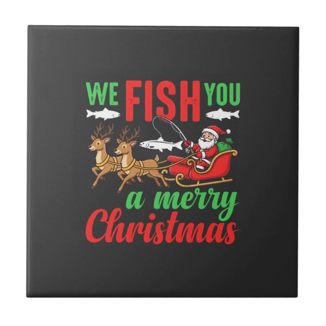 Weihnachtsangeln Frohe Fische Ihnen Fliese (Vorderseite)