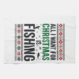 Weihnachtsangeln hässliches Sweatshirt-Design Geschirrtuch