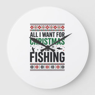 Weihnachtsangeln hässliches Sweatshirt-Design Große Wanduhr