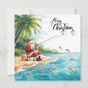 Weihnachtsangeln mit dem Weihnachtsmann Feiertagskarte
