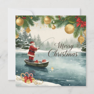 Weihnachtsangeln mit dem Weihnachtsmann im Winter Feiertagskarte