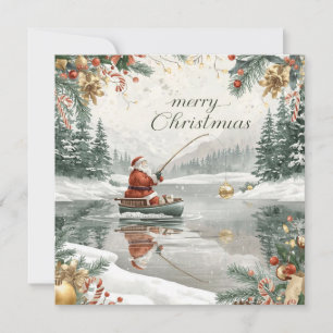 Weihnachtsangeln mit dem Weihnachtsmann im Winter Feiertagskarte