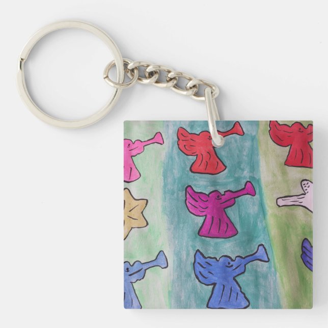 WeihnachtsAngeln mit Trumpets Akryllischer Schlüss Schlüsselanhänger (Vorderseite)