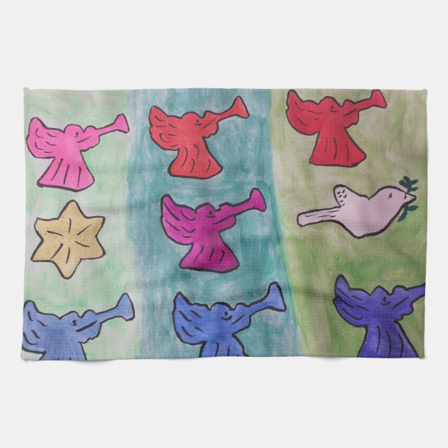 WeihnachtsAngeln mit Trumpets Teetuch Geschirrtuch (Horizontal)