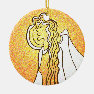 Weihnachtsangels grüßen Jesus Keramikornament