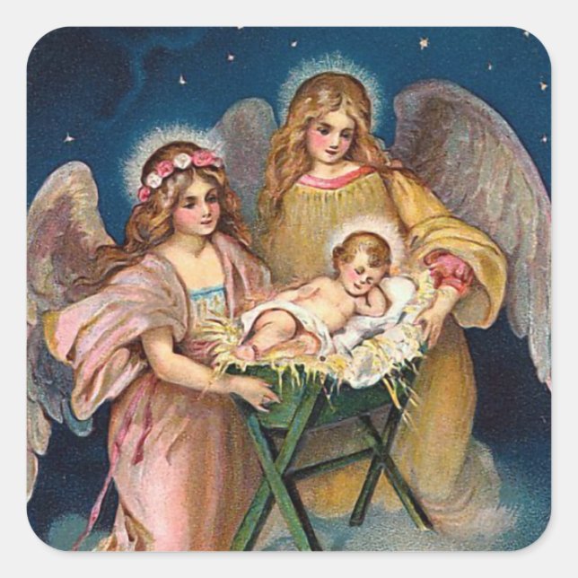 "WeihnachtsAngels" Krippe Quadratischer Aufkleber (Vorderseite)