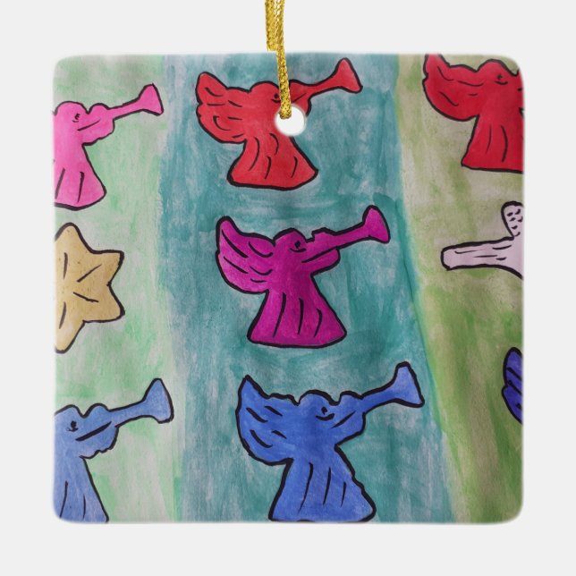 WeihnachtsAngels mit Trumpets Keramikornament (Vorderseite)