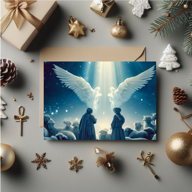 Weihnachtsangels Weihnachtskarte Dankeskarte (Christmas card with the angels visiting the shepherds. Personalize names and messages.)