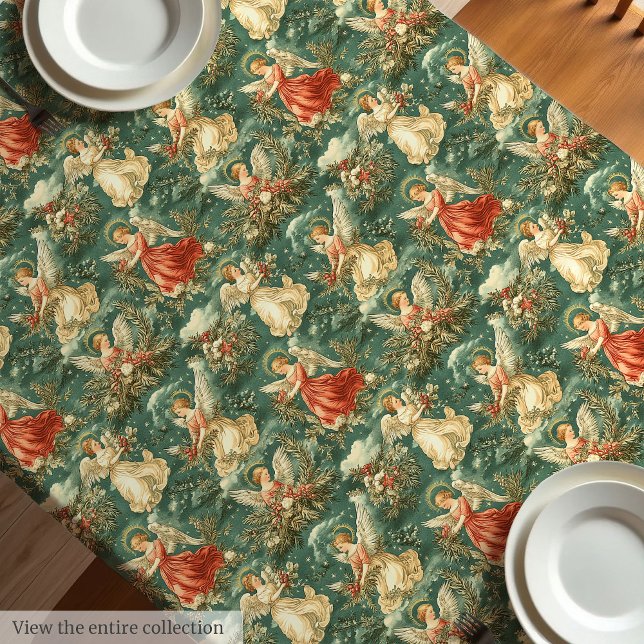 WeihnachtsAngels-Weihnachtslieder Tischdecke (Vintage Christmas Angels holly berry tablecloth)