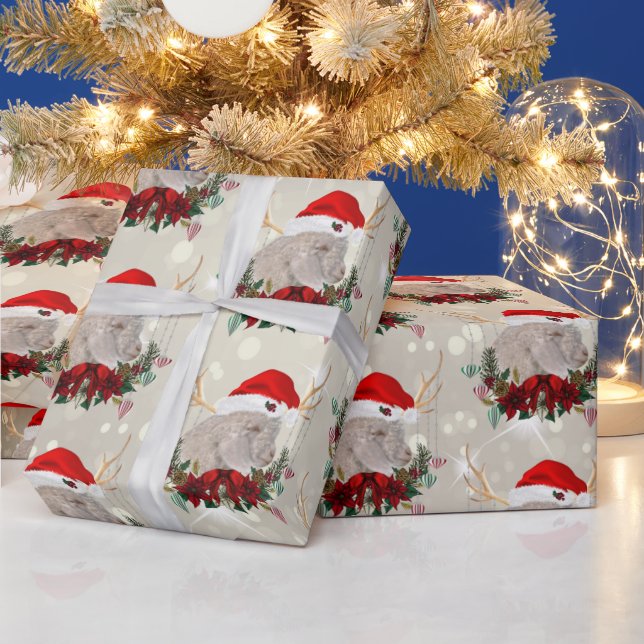 Weihnachtsangora Kinderziege Poinsettia Wreath Geschenkpapier (Feiertage)