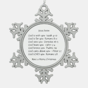 Weihnachtsanhänger Gott liebt dich Schneeflocken Zinn-Ornament