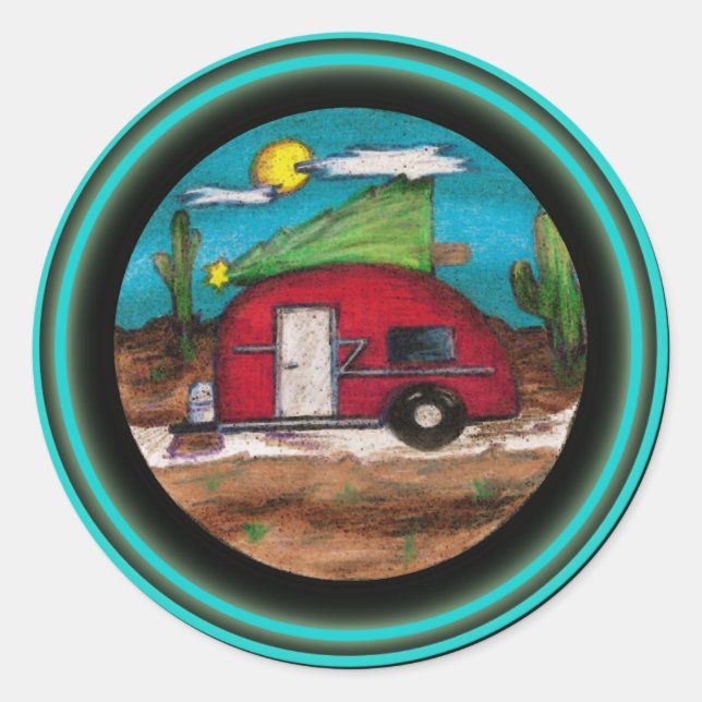 Weihnachtsanhänger mit Baum Runder Aufkleber (Vorderseite)