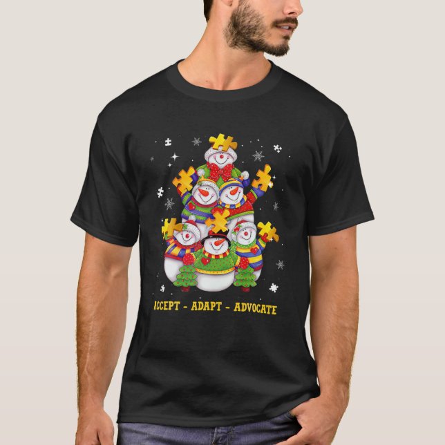 Weihnachtsannahme Adapt Advocate Snowman Autism Su T-Shirt (Vorderseite)