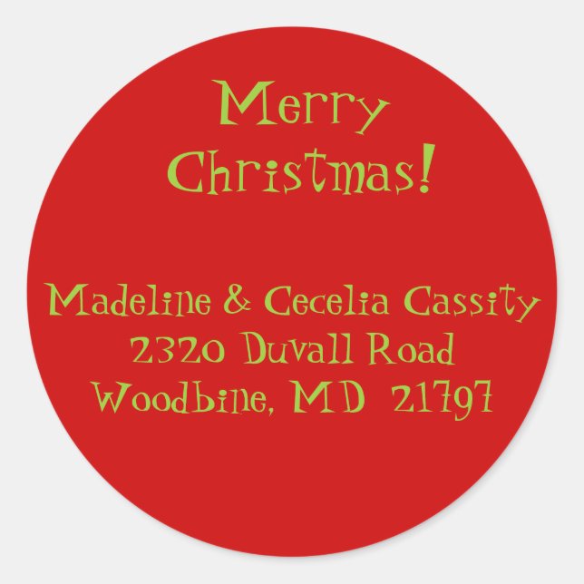 Weihnachtsanschrift Runder Aufkleber (Vorderseite)