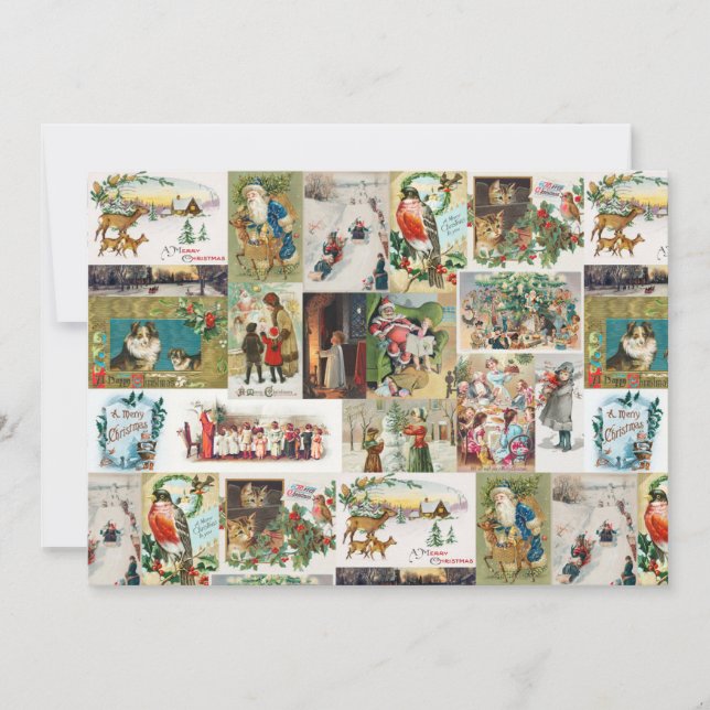 Weihnachtsantike Collage Xmas Feiertagskarte (Vorderseite)