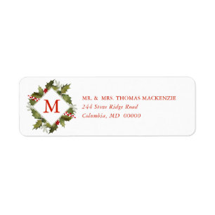 WeihnachtsAquarell-Monogramm-Stechpalmen-Kranz
