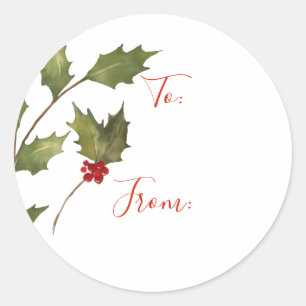 WeihnachtsAquarell-Stechpalmen-Niederlassung von Runder Aufkleber