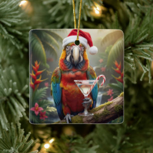 Weihnachtsara-Papagei mit Martini-Cocktail Keramikornament