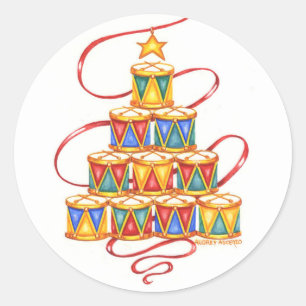 Weihnachtsaufkleber-Baum der Trommeln rund Runder Aufkleber