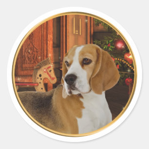 Weihnachtsaufkleber für Beagle Runder Aufkleber