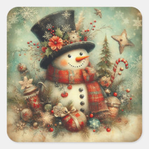 Weihnachtsaufkleber im Vintage-Stil Quadratischer Aufkleber