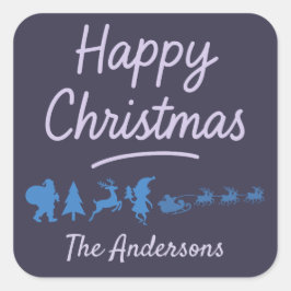 Weihnachtsaufkleber in blauer Silhouette  Quadratischer Aufkleber