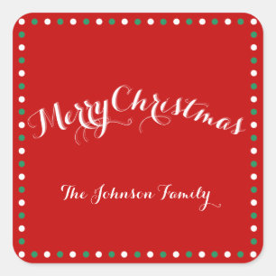 Weihnachtsaufkleber in Rot, Weiß und Grün Quadratischer Aufkleber